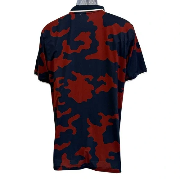 G Fore Men Polo Shirt L Burgundy Navy Camo Performance Stretch Golf Luxe